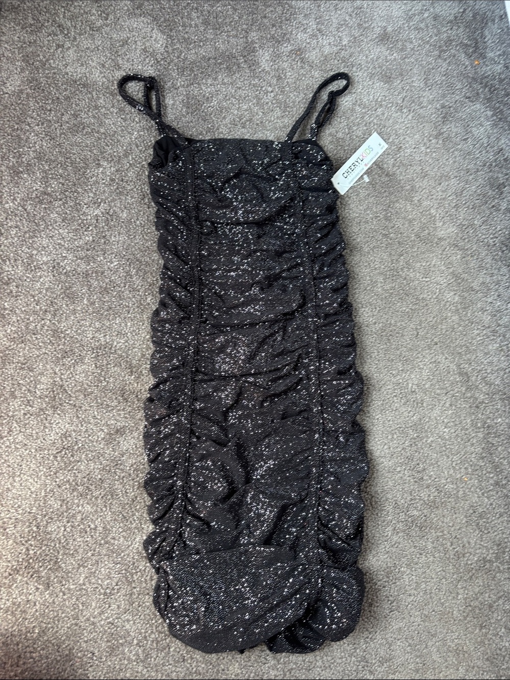 Black Sparkle Ruched Kids' Formal Dress